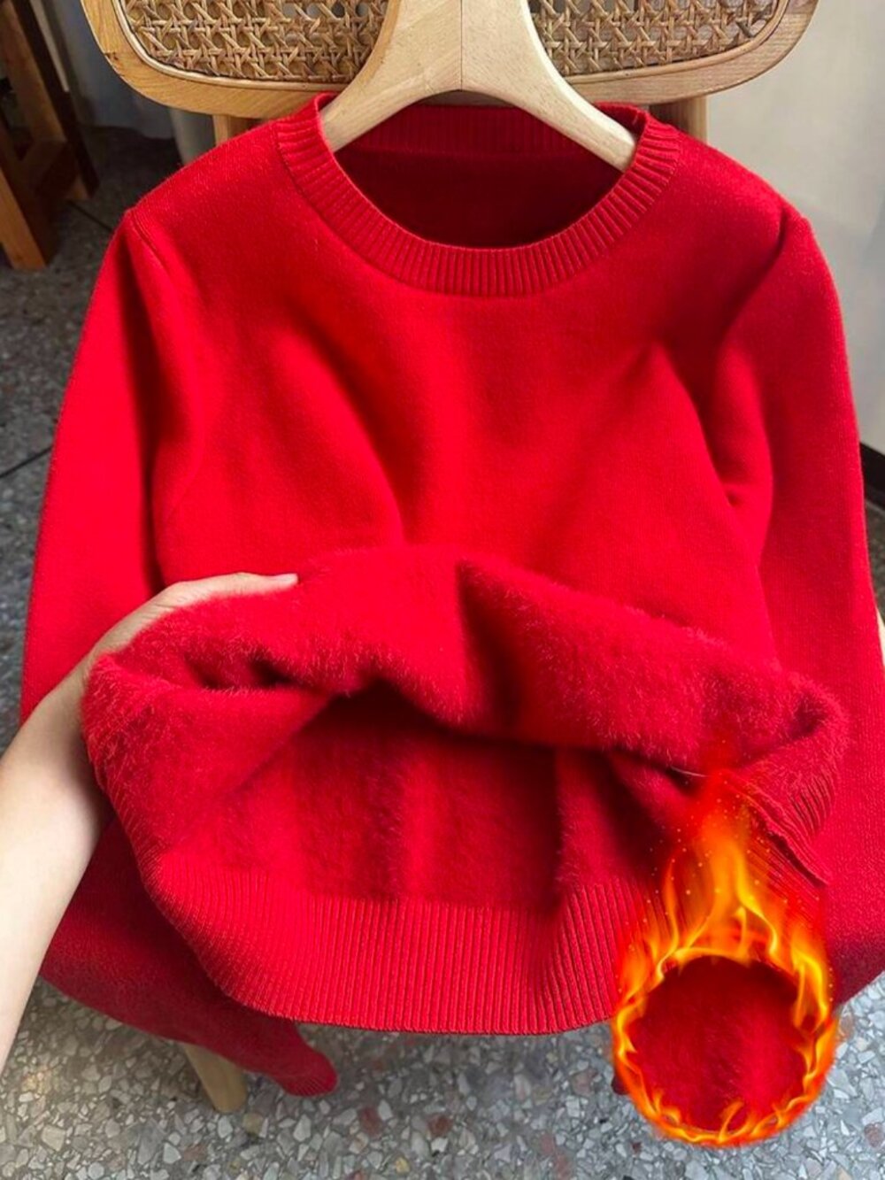 SHEIN Red Fuzzy Knit Sweater S